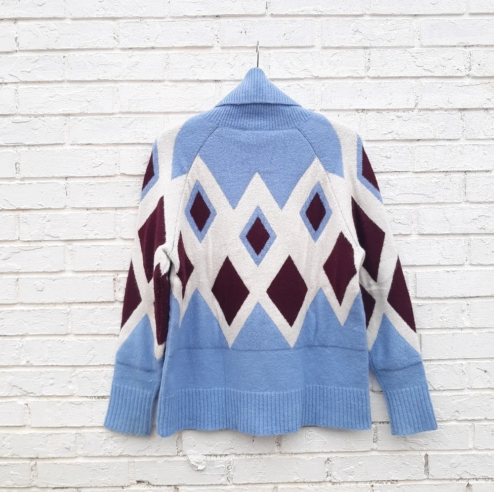 J. Crew Argyle Soft Yarn Wool Blend Oversize  Sweater